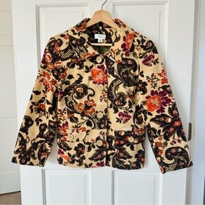 ATL Floral Paisley Print Corduroy Cropped Blazer Jacket Cottagecore‎ Size 8